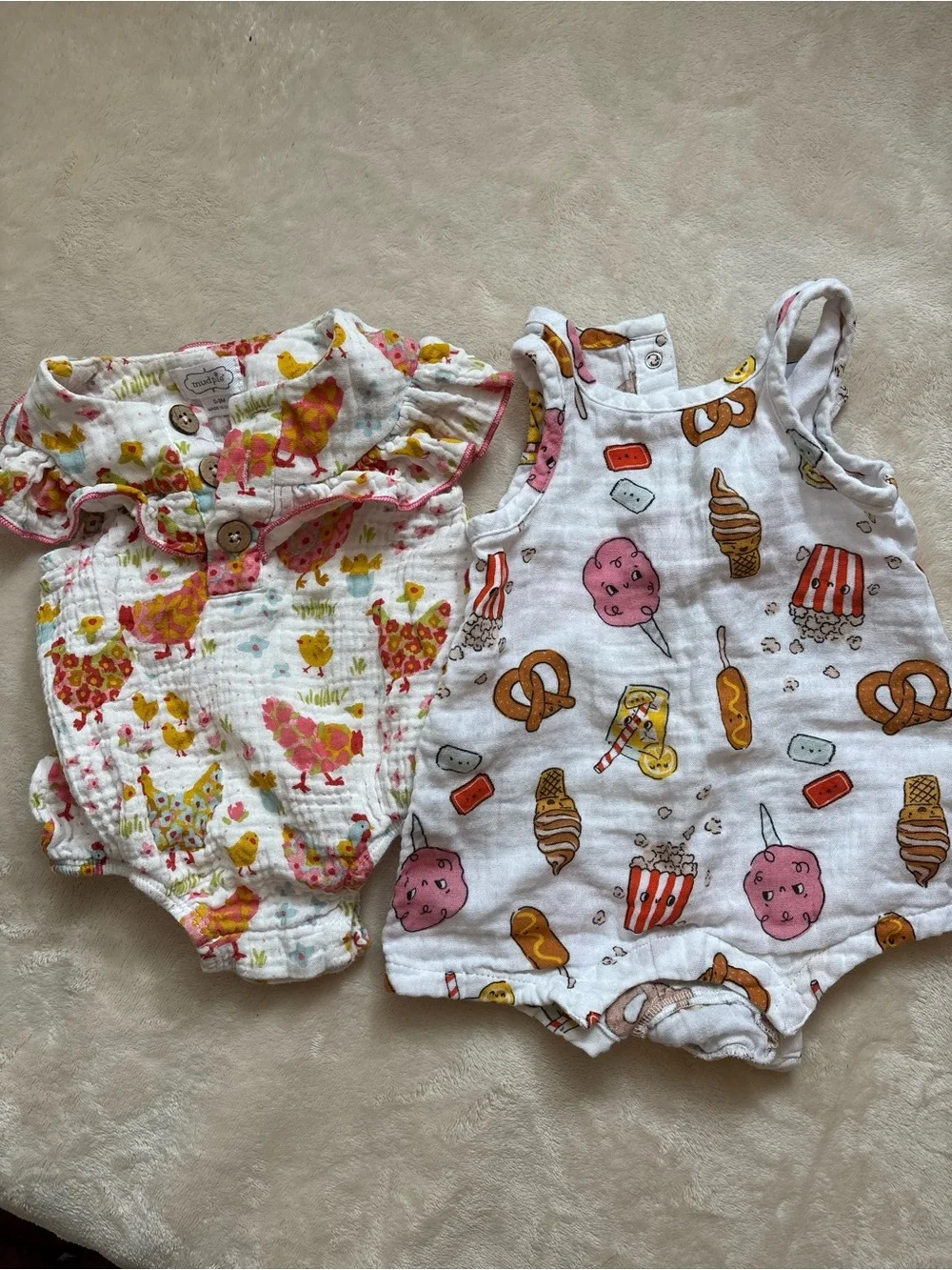 0-3m baby Cotton One-Piece Rompers chicken and summer prints mud pie old navy